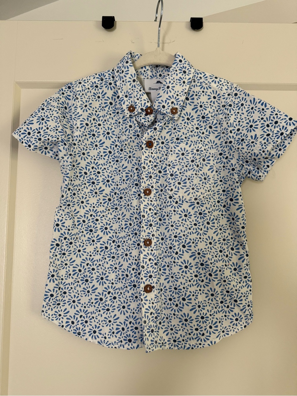 Tommy Bahama Blue Floral Short Sleeve Button-Up Shirt 3t
